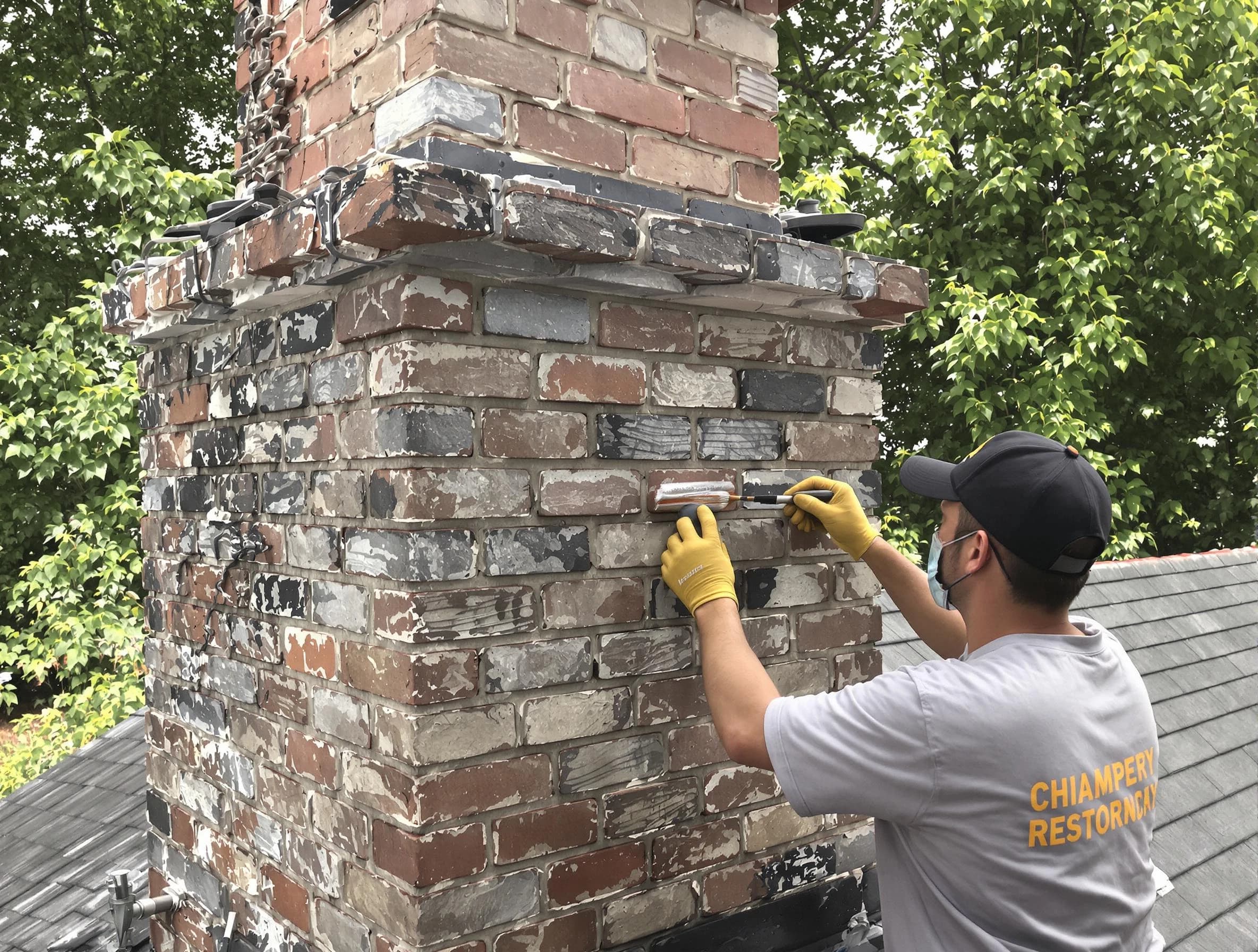 In-progress chimney restoration by Sugar Hill Chimney Sweep in Sugar Hill, GA