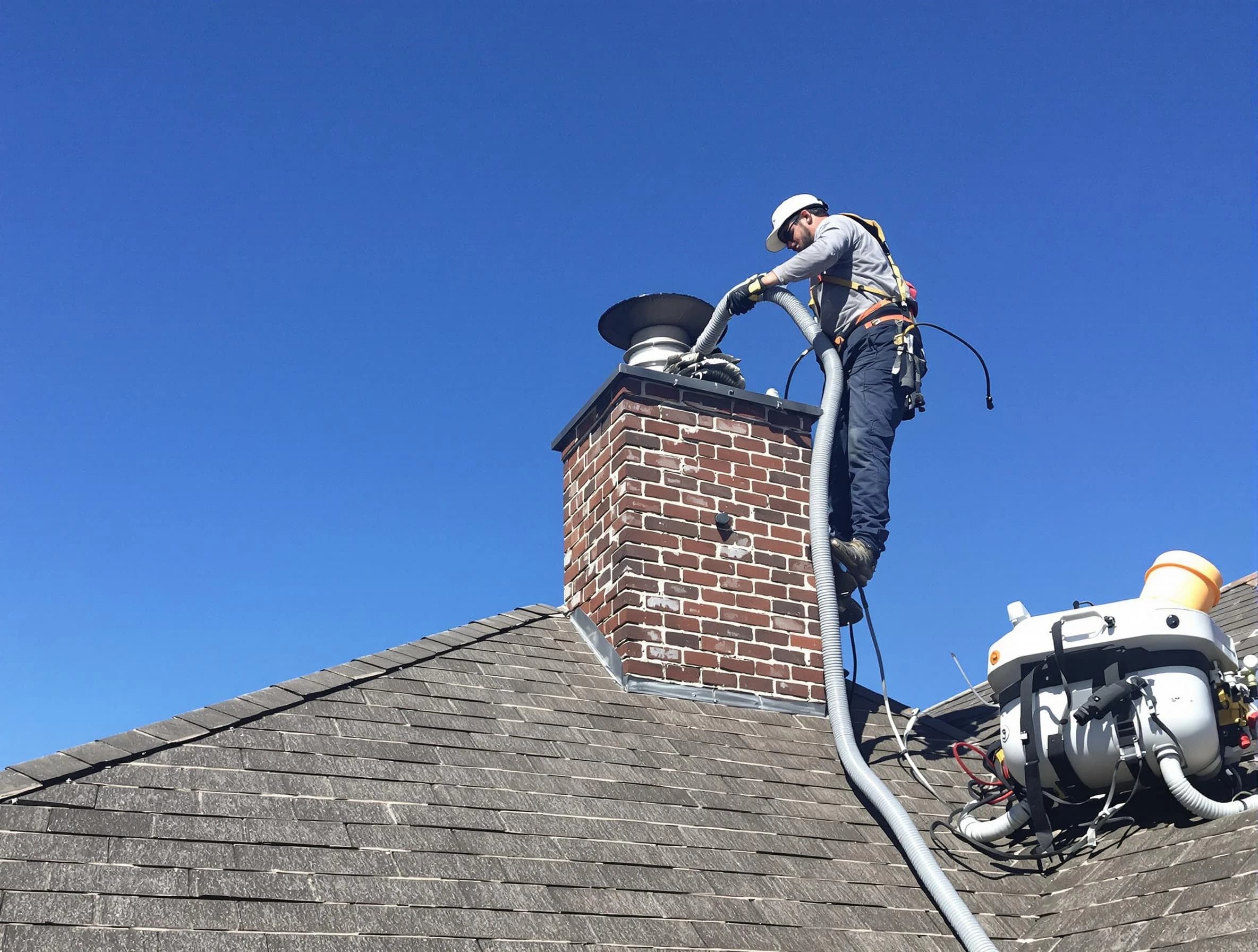 Dedicated Sugar Hill Chimney Sweep team member cleaning a chimney in Sugar Hill, GA