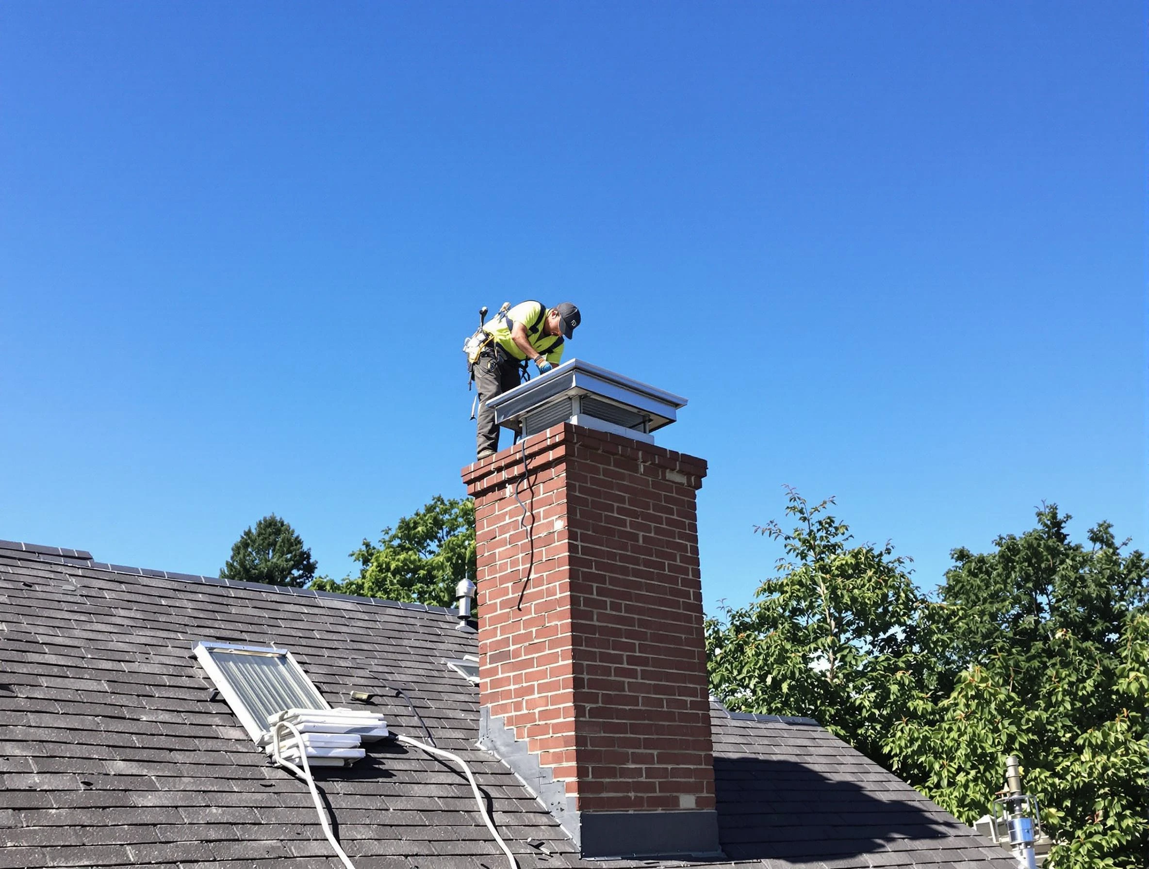 Sugar Hill Chimney Sweep technician measuring a chimney cap in Sugar Hill, GA