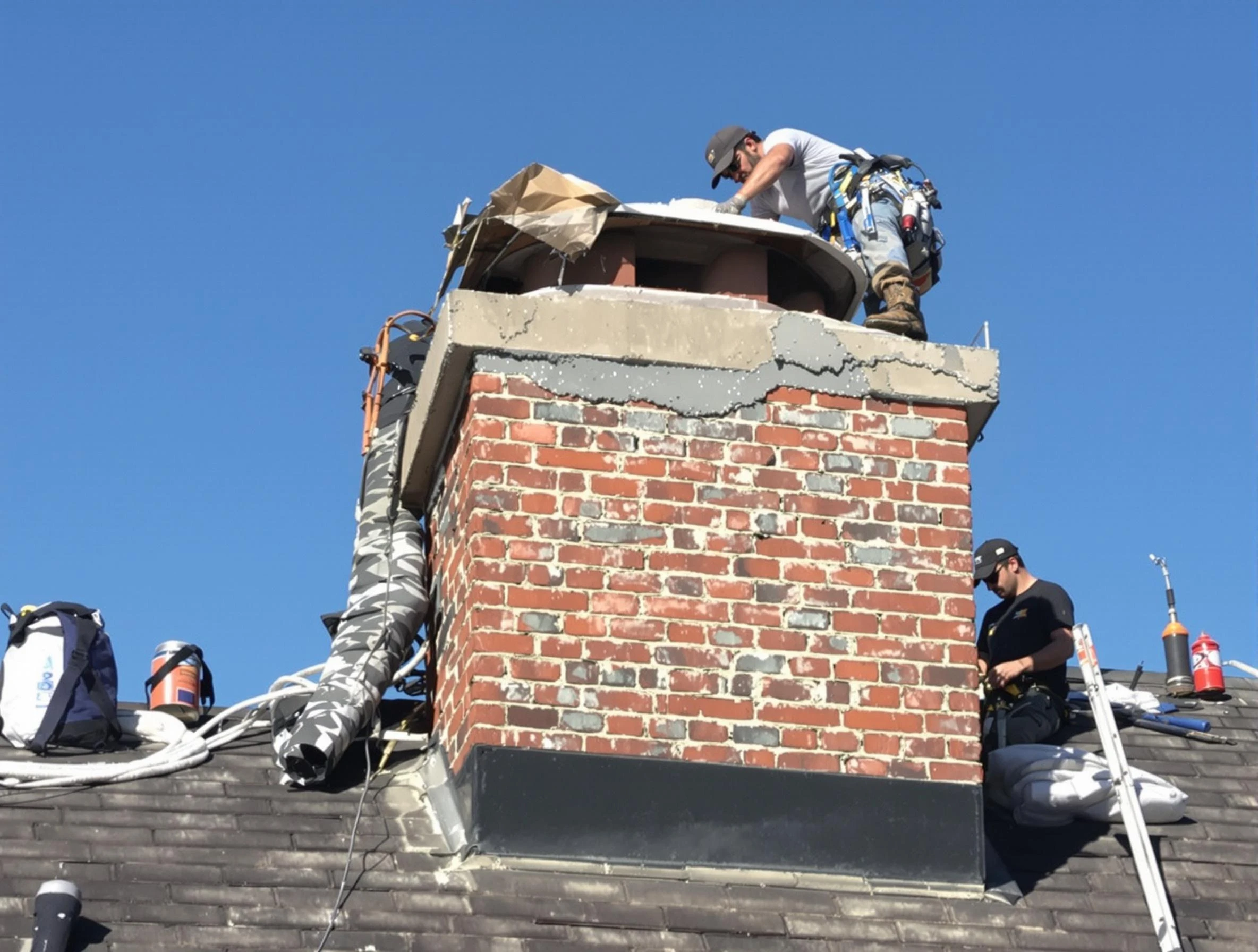 Sugar Hill Chimney Sweep installing a custom chimney crown in Sugar Hill, GA