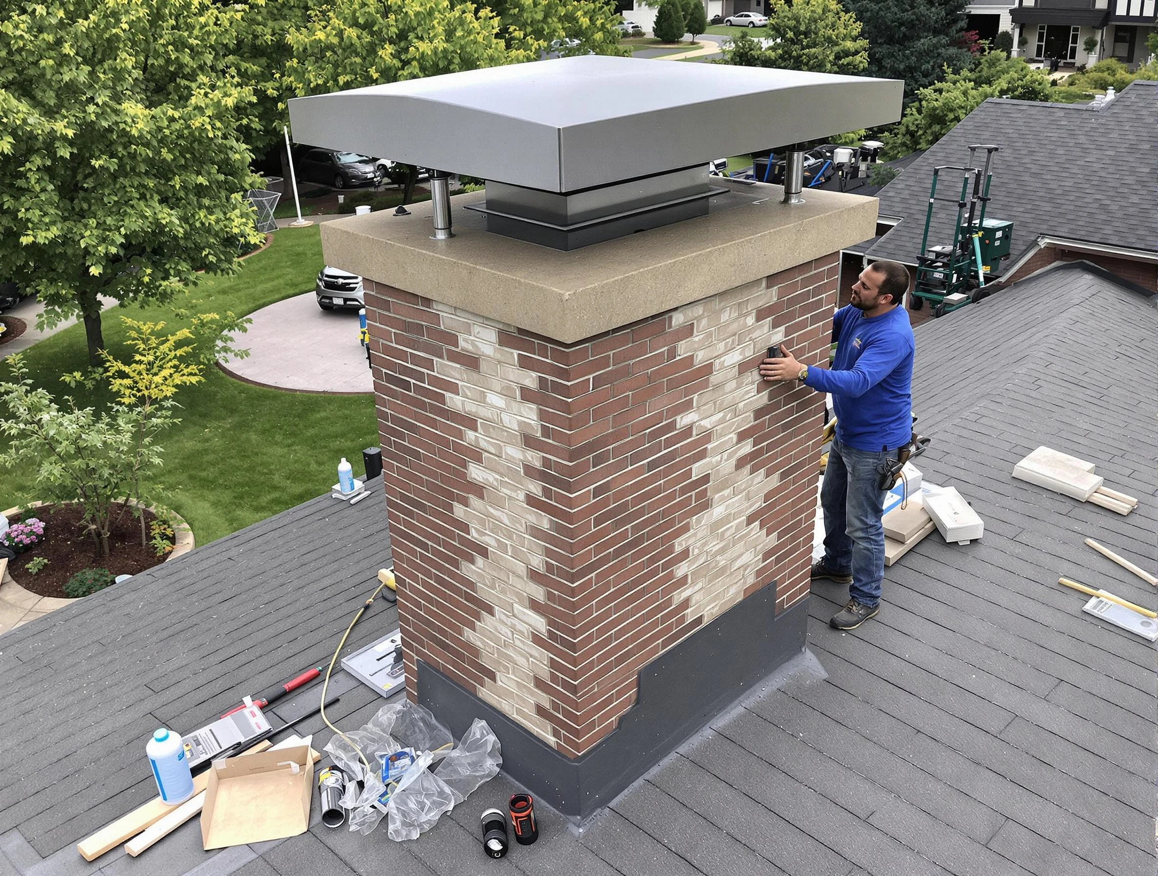 Sugar Hill Chimney Sweep team working on a custom chimney remodel in Sugar Hill, GA